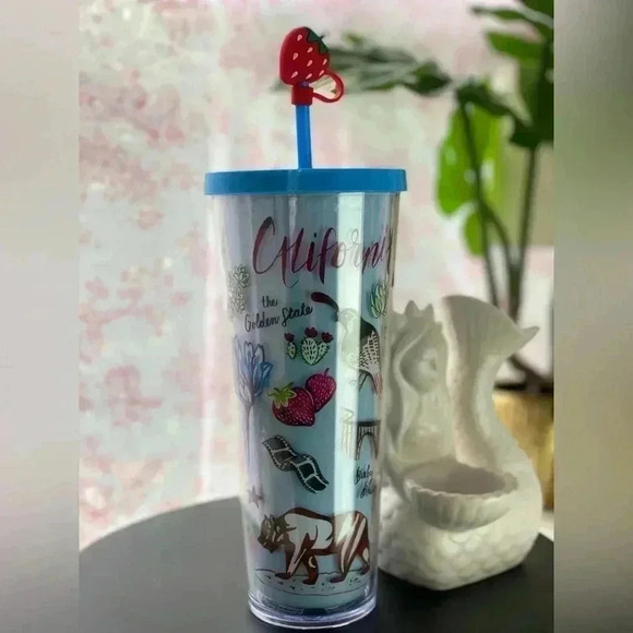 California 24oz Tumbler with Strawberry straw topper. New. - Picture 6 of 7